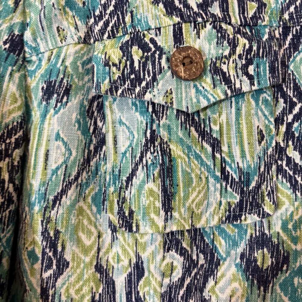 Charter Club Womens Linen Shacket XL Ikat Print Short Boho Resort Coastal Beach - Picture 4 of 10